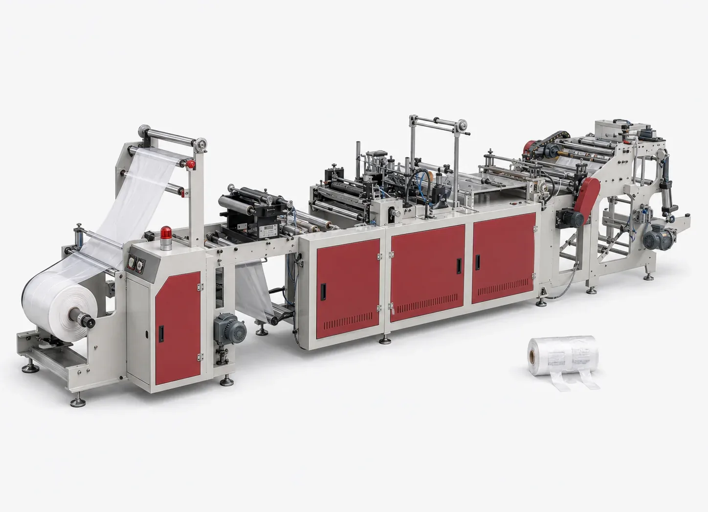 Planning reference visualization of an automatic continuous-roll vest-bag converting line.