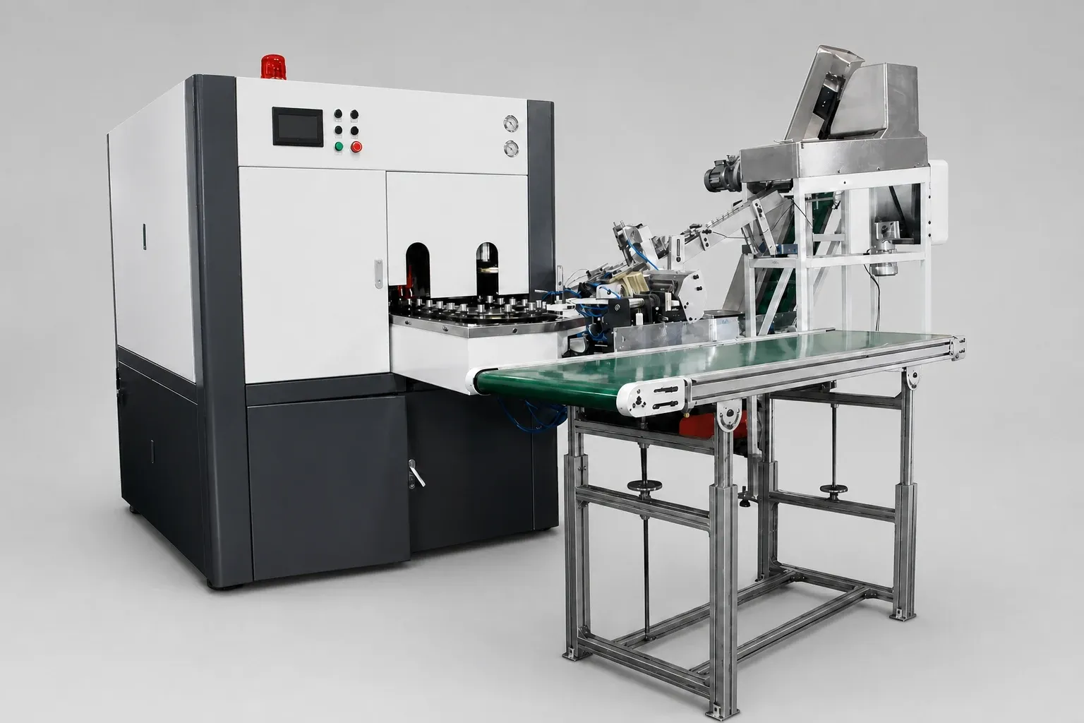Catalog reference visualization of the KRC900-II PP machine route with its feeder, conveyor and supporting frame.
