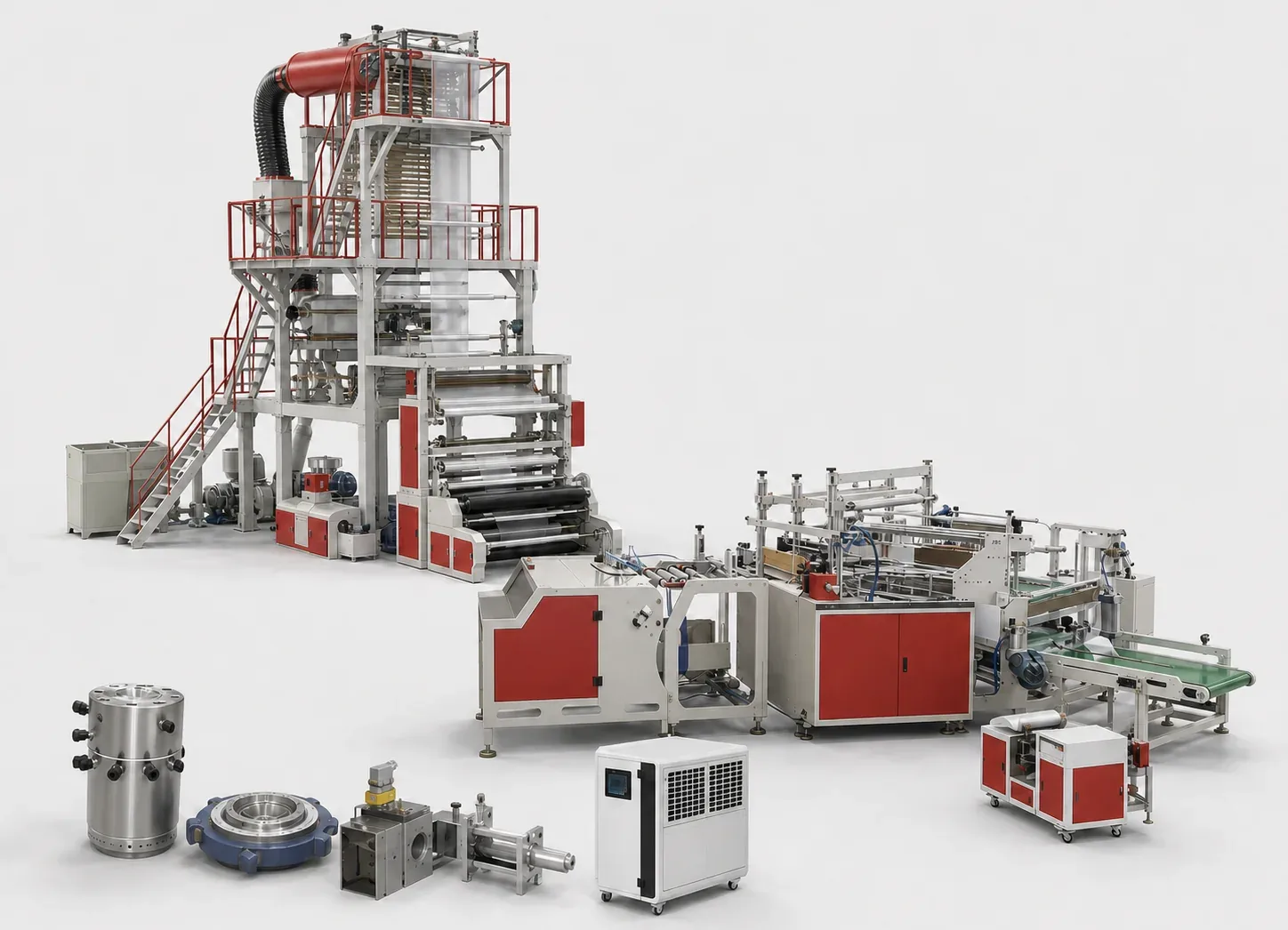 Planning reference visualization showing film extrusion, bag converting and film-line accessory sourcing routes.
